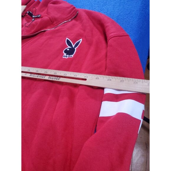Playboy x Missguided Sweatshirt Size 6 Red Fleece Oversized Embroidered 1/4 Zip - Picture 8 of 16